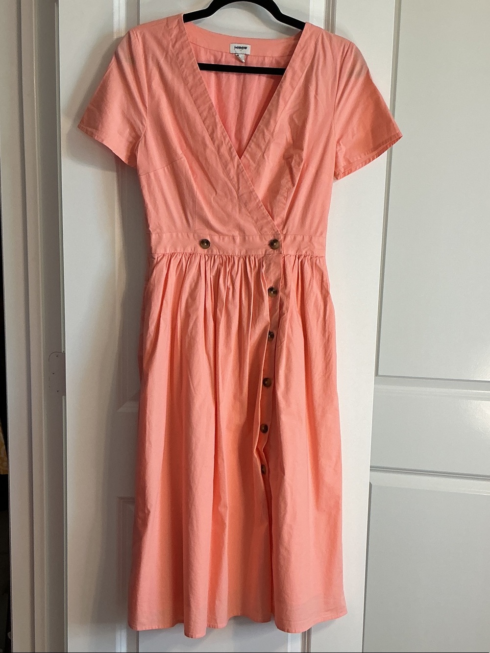 J. Crew Coral Button-Front Wrap Midi Dress